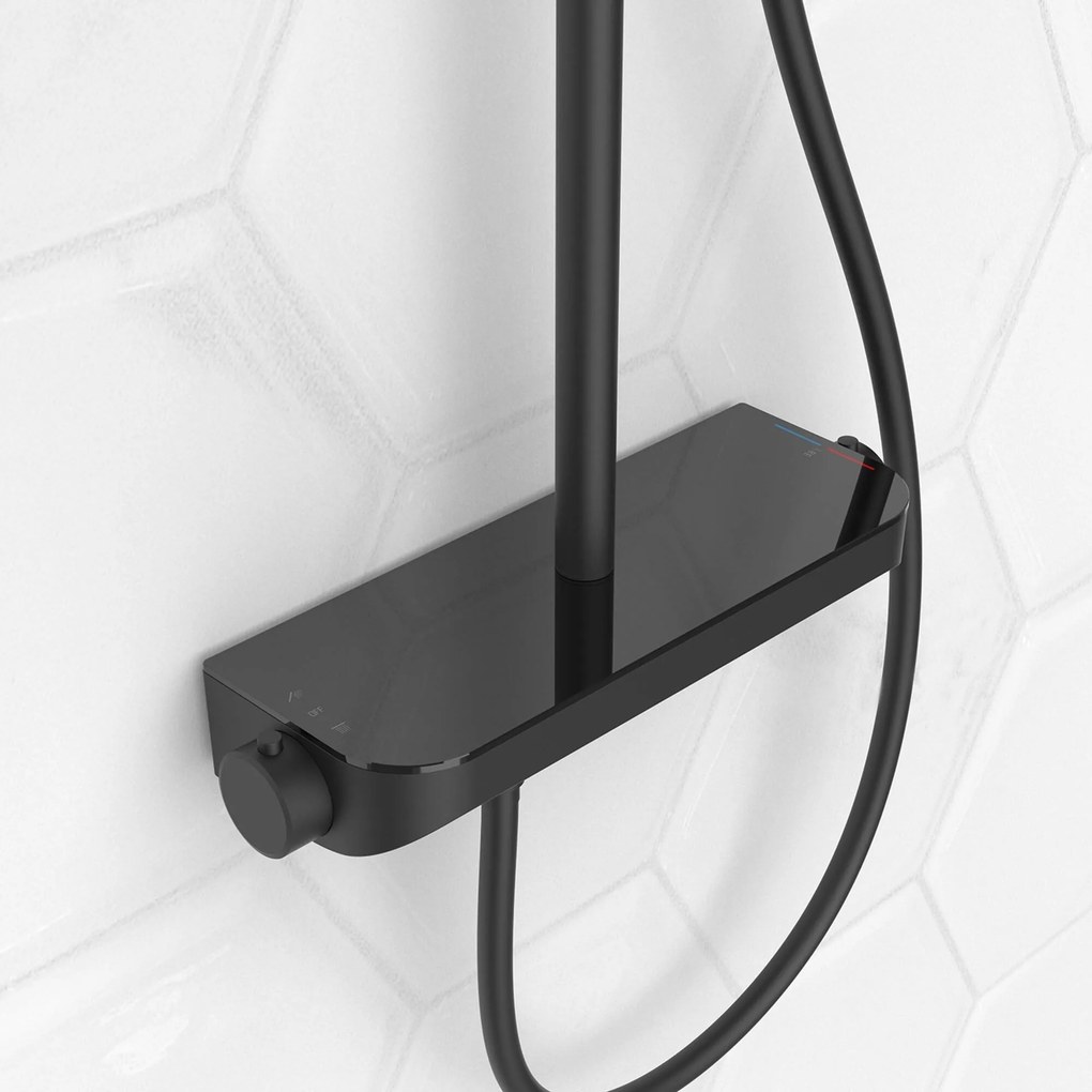 Saqu Total Control regendoucheset met 4 straalsoorten en planchet Ø30cm mat zwart