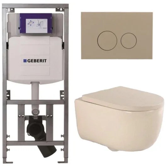QeramiQ Dely Swirl Toiletset - 36.3x51.7cm - Geberit UP320 inbouwreservoir - met Burda frame - 35mm zitting - bedieningsplaat taupe - ronde knoppen - beige 0701131/SW1102378/SW1000771/SW1026259