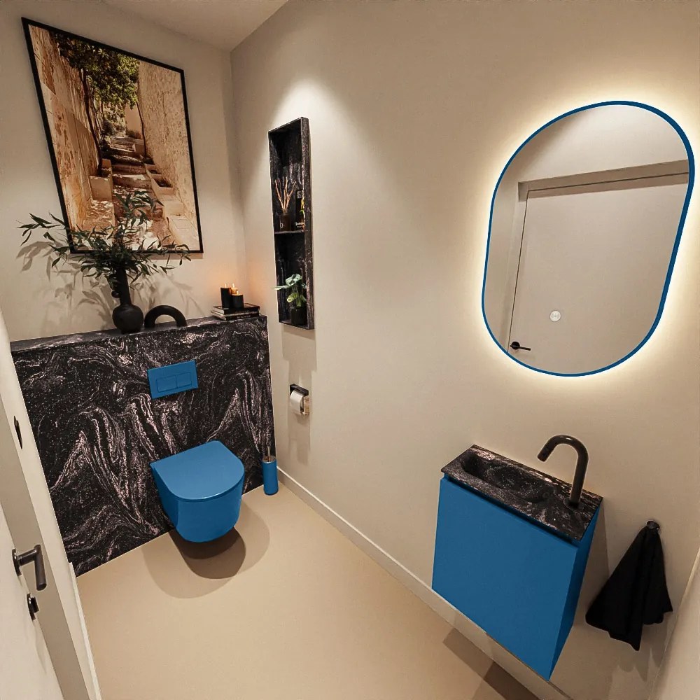 Mondiaz Ture DLux toiletmeubel 40cm jeans met wastafel lava links met kraangat