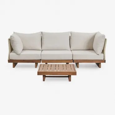 Woonkamerset Met 3-delige Modulaire Bank Met 2 Hoekfauteuils En Salontafel In Dailin Acaciahout Acacia Bruin - Sklum
