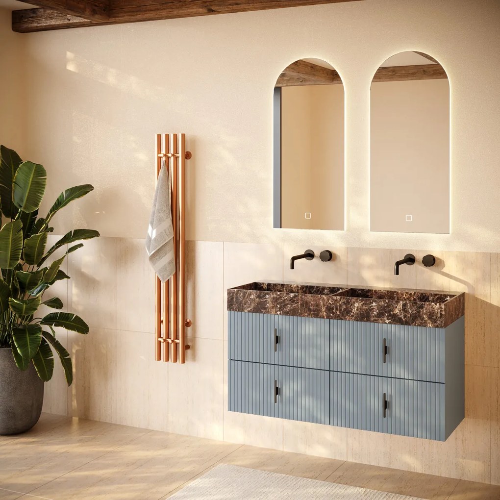 Muebles Murcia badmeubel ribbelfront 120cm baby blauw met Dark Emperador wastafel zonder kraangaten