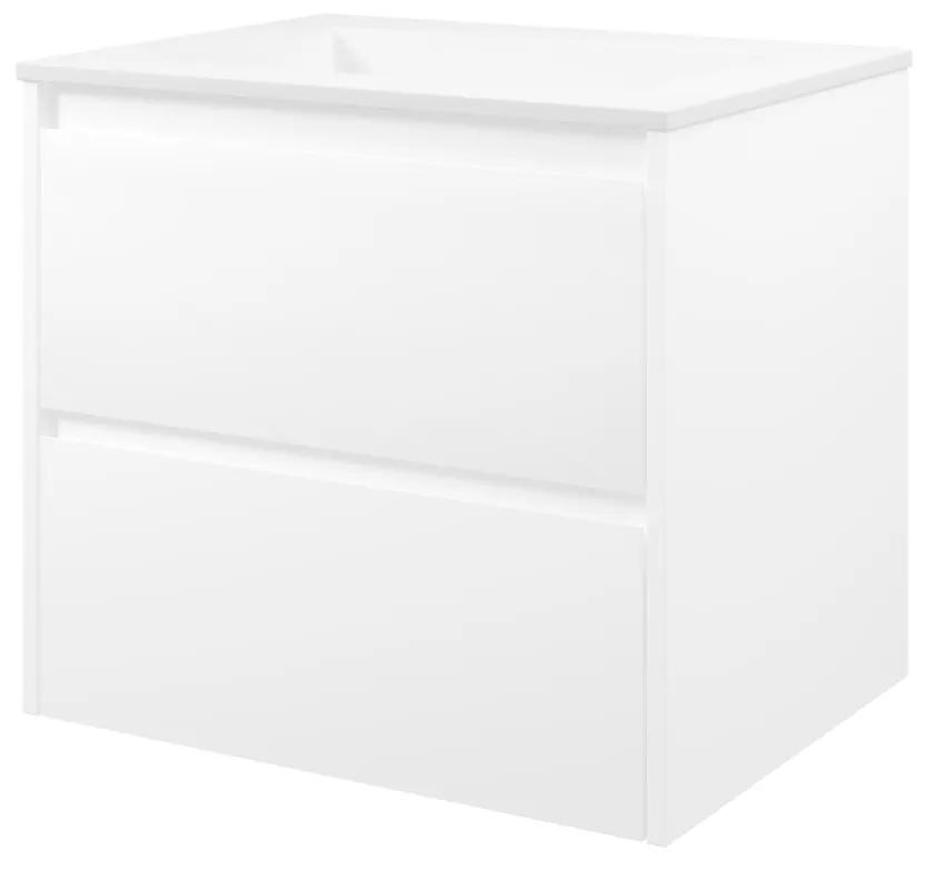 Elegant badmeubel met polystone wastafel met 1 kraangat en onderkast symmetrisch - Glans wit/Mat wit - 60x46cm (bxd)