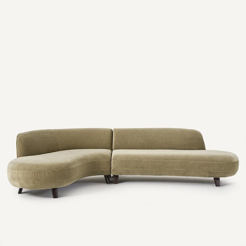 Hoekbank van linnen fluweel, Rosebury, ontwerp door Emmanuel Gallina