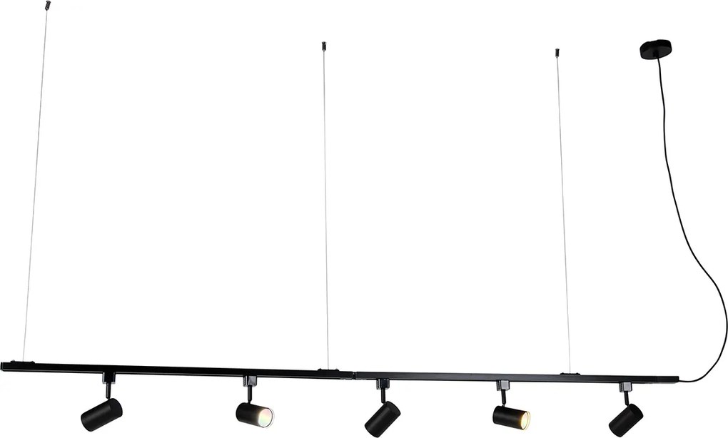 Smart hang railsysteem zwart met 5 spots 1-fase incl. Wifi GU10 - Iconic Jeana