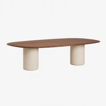 Ovalen Eettafel Van Mdf En Cement Lysander 270 X 110 Cm & Donker Eiken Bruin & Beige Tapioca - Sklum