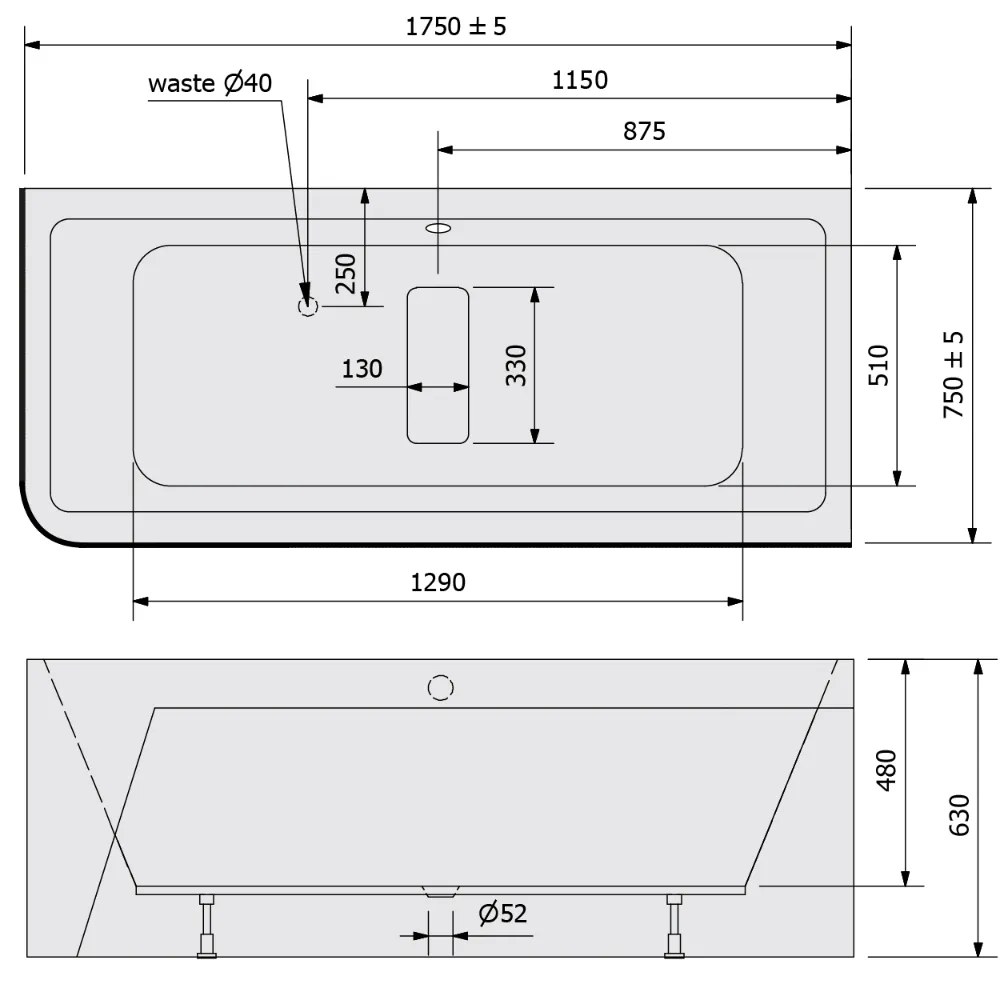 Polysan Marlene Curve ligbad rechts 175x75x63cm wit