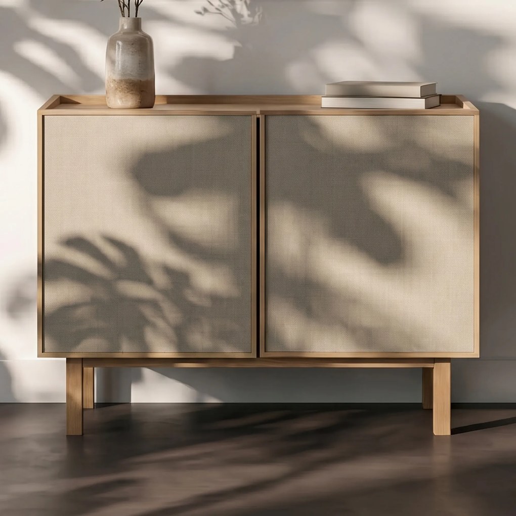 Kastje Eiken Met Stoffen Deuren 90 Cm - 90x40x60cm.
