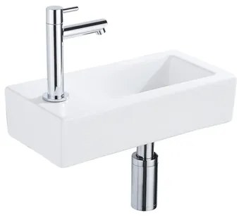 FugaFlow Efficiente Pietra Fonteinset - 37.5x18.5x9cm - keramiek - kraangat links - fonteinkraan chroom - afvoerplug - verlaagd sifon - Mat wit SW1122450/SW696209/SW696219/SW696234