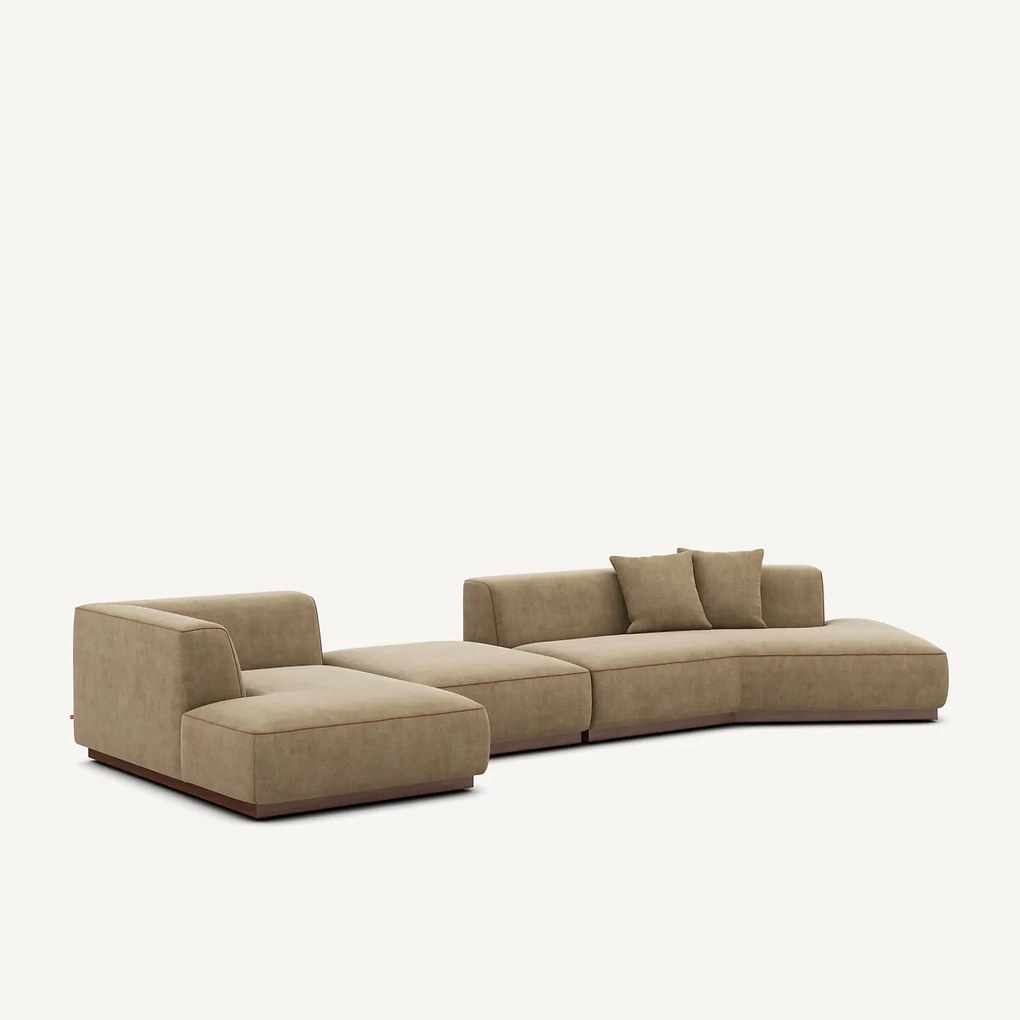 Open bank met hoek links met voetensteun in stonewashed fluweel, JACOPO