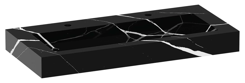 Sanituba Nature badmeubel 100cm mat wit  met wastafel Artificial Marble Nero Marquina 2 kraangaten