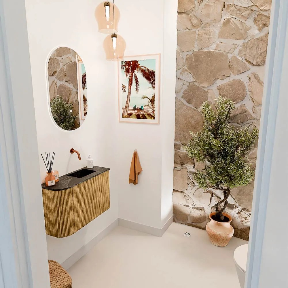 Mondiaz Joya DLux 60cm toiletmeubel ronding links oak met wastafel faye rechts zonder kraangat lava