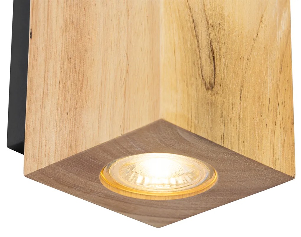 Landelijke wandlamp hout vierkant 2-lichts - Sandy