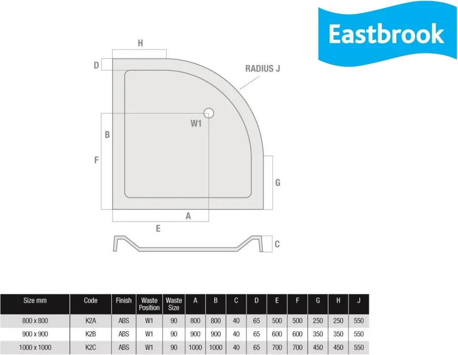 Eastbrook Volente douchebak 100x100cm kwartrond composiet wit