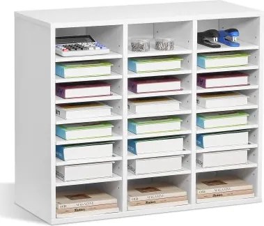 VEVOR Literatuur Organizer Documentenbak met 24 vakken en verstelbare planken, Bestandssorteerder Brievenbak Documentenopslag Gemaakt van spaanplaat en MDF, Opbergruimte voor Kantoor Klaslokaal Wit