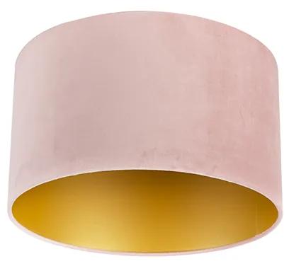 Stoffen Velours lampenkap roze 35/35/20 met gouden binnenkant cilinder / rond