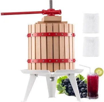 VEVOR Fruitwijnpers Fruitmolen (12 L) met massief houten mand met 8 blokken, robuuste handmatige sapcentrifuge, ciderpers, appelpers, druivenpers, olijfoliepers met handvat, sapcentrifuge voor de keuken