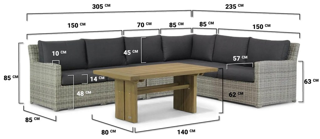 Dining Loungeset 6 personen Wicker Grijs  Garden Collections Giardino/Brighton