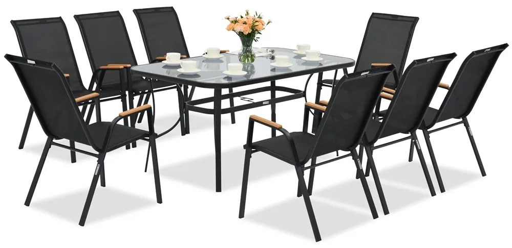 Modena/Bitonto Wood zwart metalen tuinset voor 8 personen Garden Point