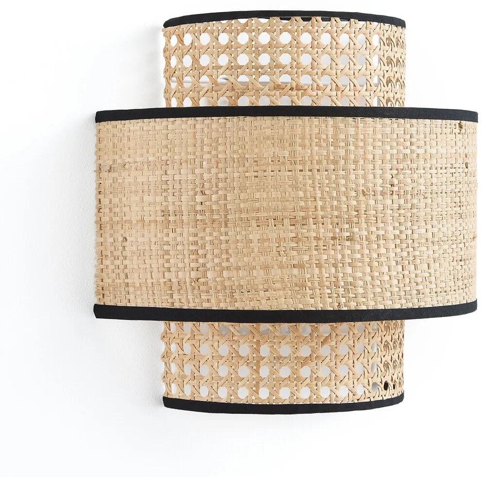 Dubbele wandlamp in rotanriet en raffia, Dolkie