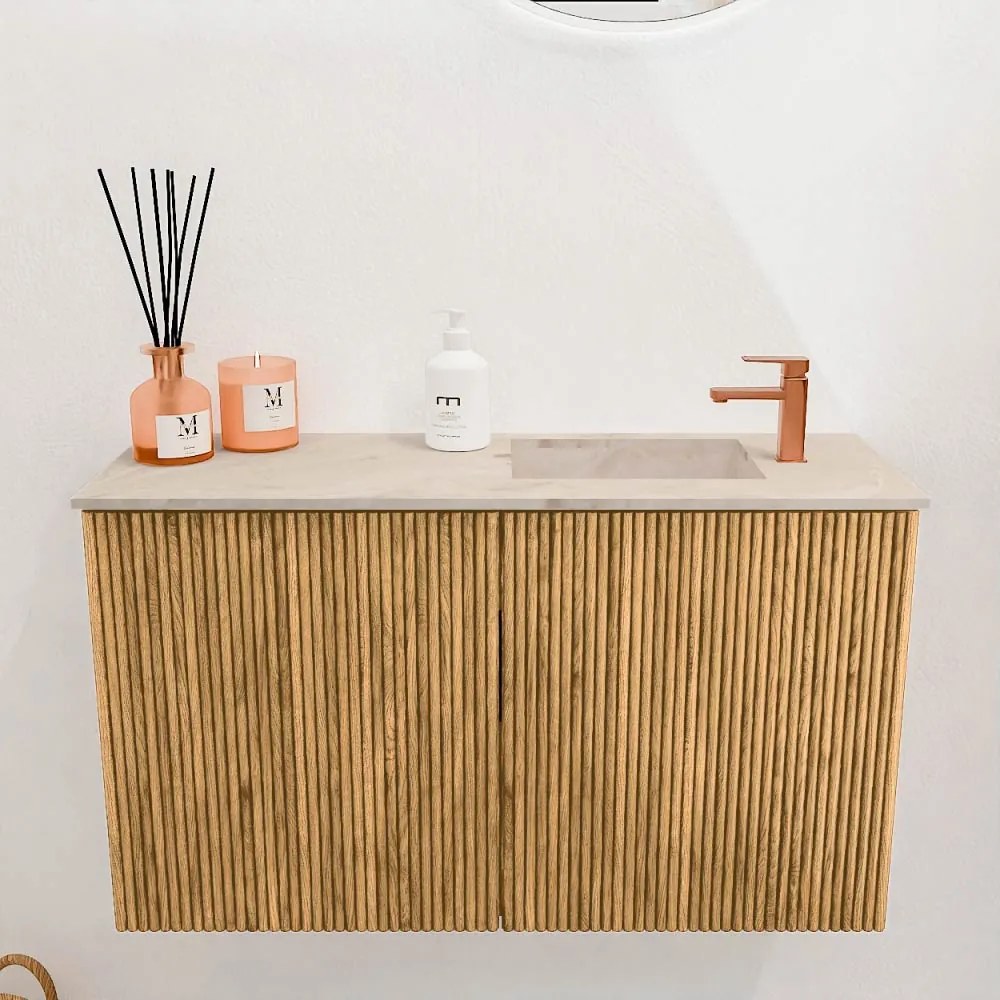 Mondiaz Joya DLux 70cm toiletmeubel oak met wastafel faye rechts 1 kraangat frappe