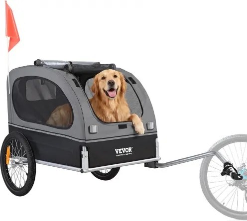 VEVOR Hondenkar 40 kg Fietskar Koolstofstaal + 600D Oxford-stof + PP Opvouwbaar 1440 x 720 x 779 mm als opvouwbare kar Afmetingen 760 x 560 x 195 mm Zwart &amp; Grijs