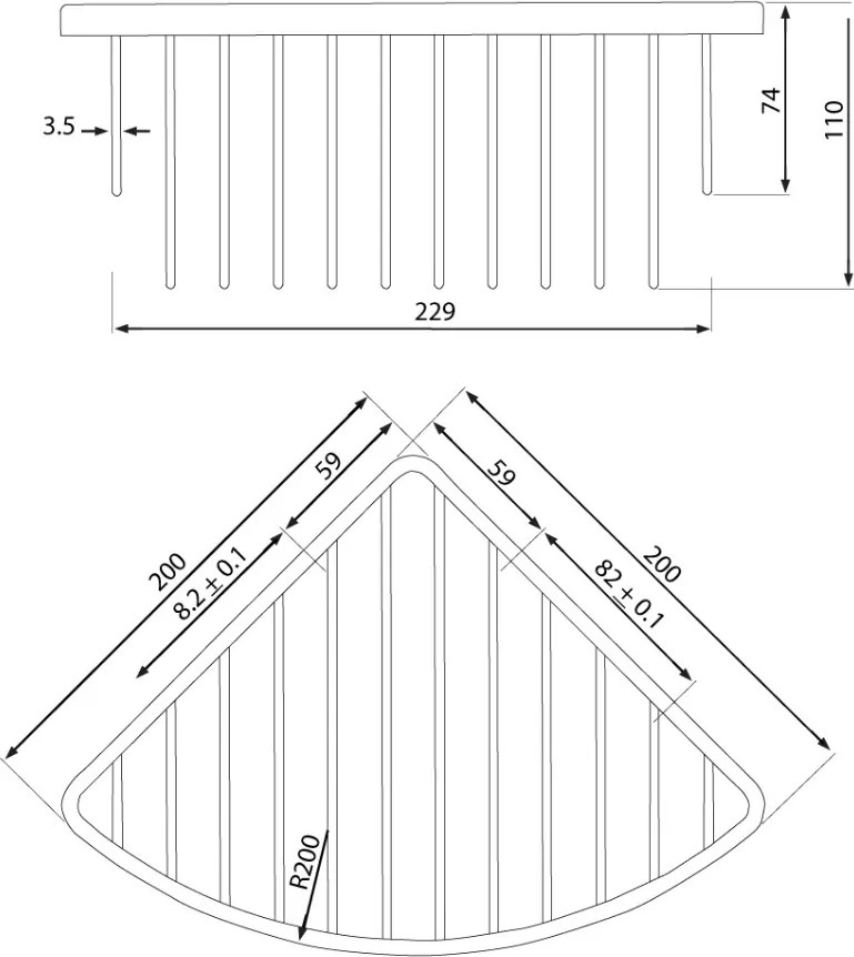 Eastbrook Solid messing doucherek driehoek met ronding zwart mat