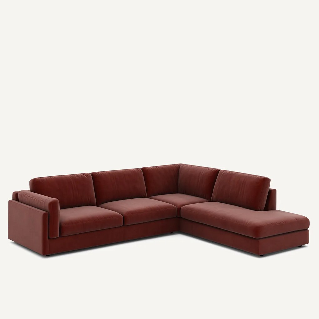Omvormbare bank met hoek en longchair, fluweel, CÉSAR