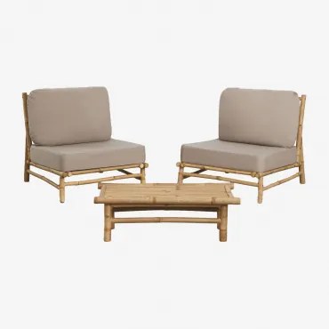 Tuinset Met 2 Fauteuils En Een Rechthoekige Bijzettafel 75x40 Cm Van Bamboe Isendra Mokka Bruine Stof - Sklum