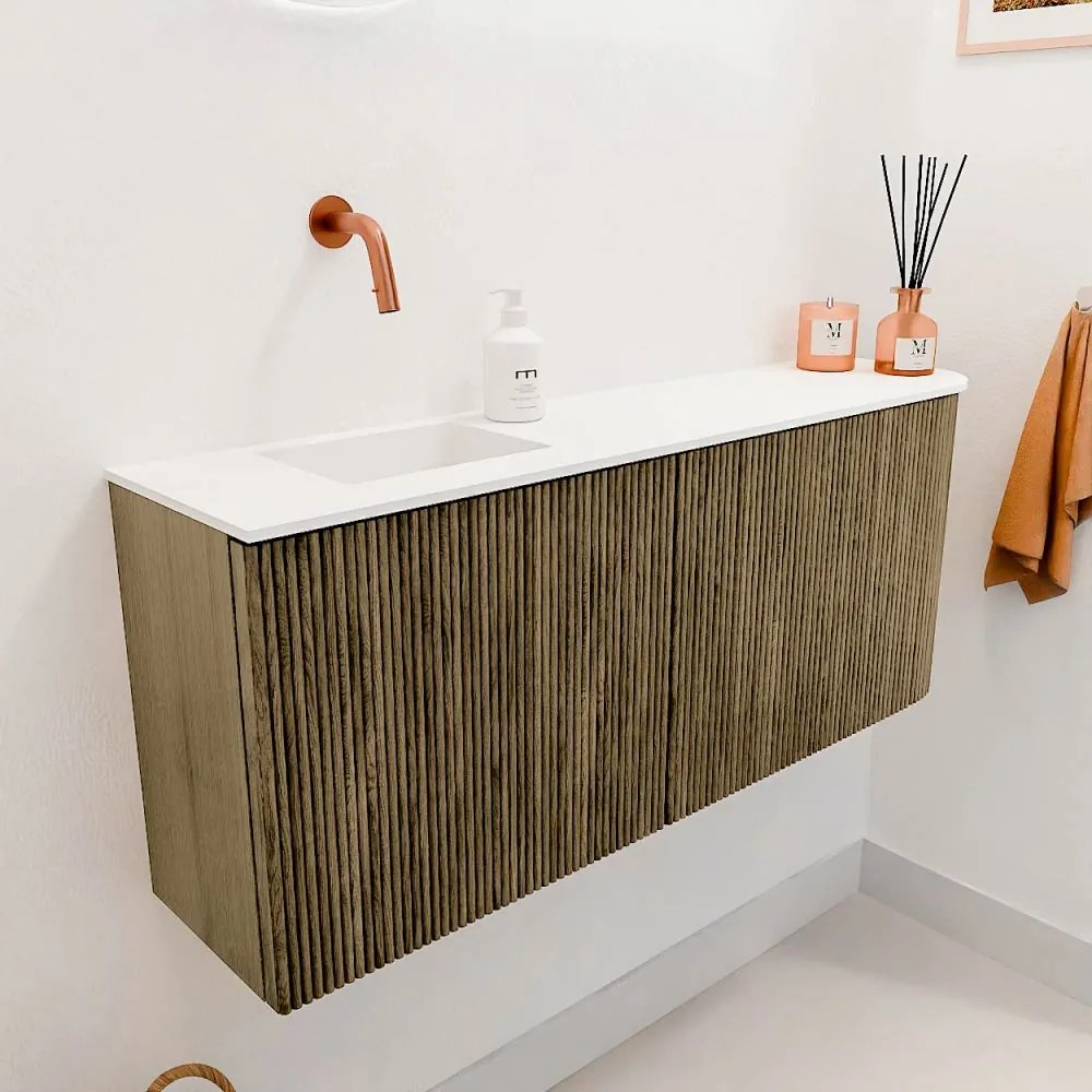 Mondiaz Joya 100cm toiletmeubel ronding rechts dusk met wastafel faye links zonder kraangat talc