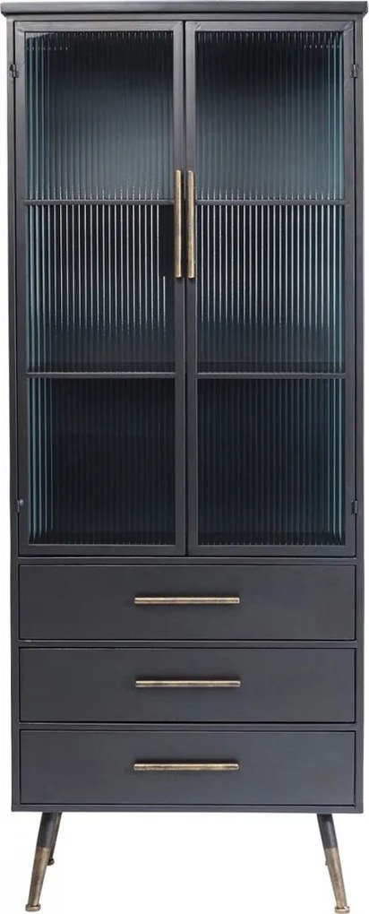 Hoge Wandkast Met Ribbelglas - 72x38x180cm.