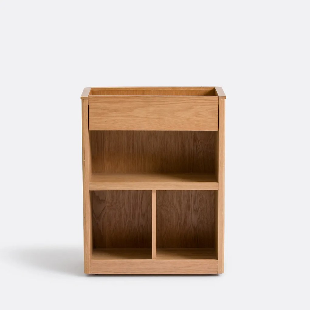 Wandtafel, opbergruimte op wielen, eiken fineer, Tamula