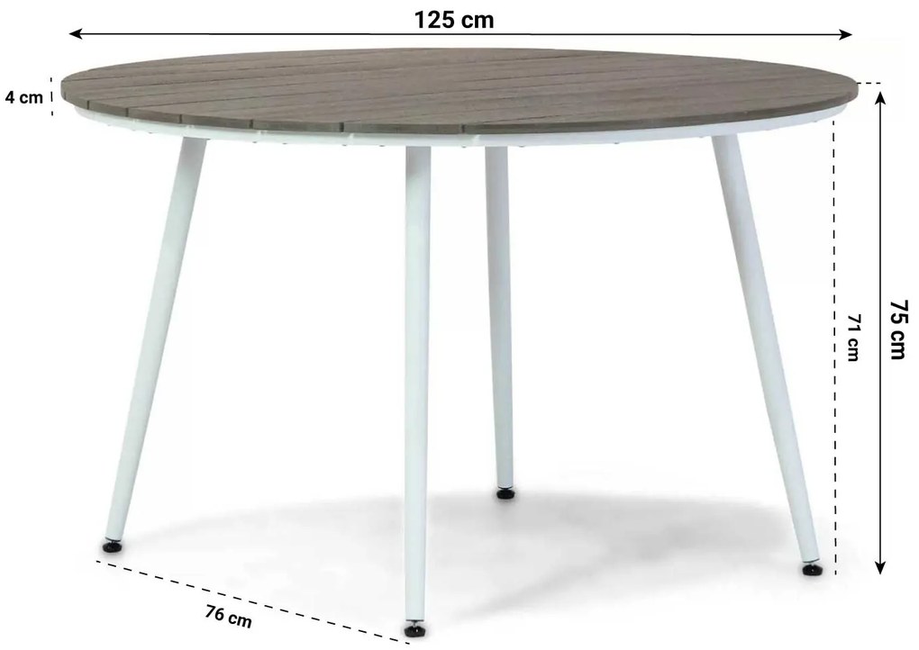 Tuinset Ronde Tuintafel 4 personen 125 cm Aluminium/Aluminium/polywood Wit  Santika Furniture Soray