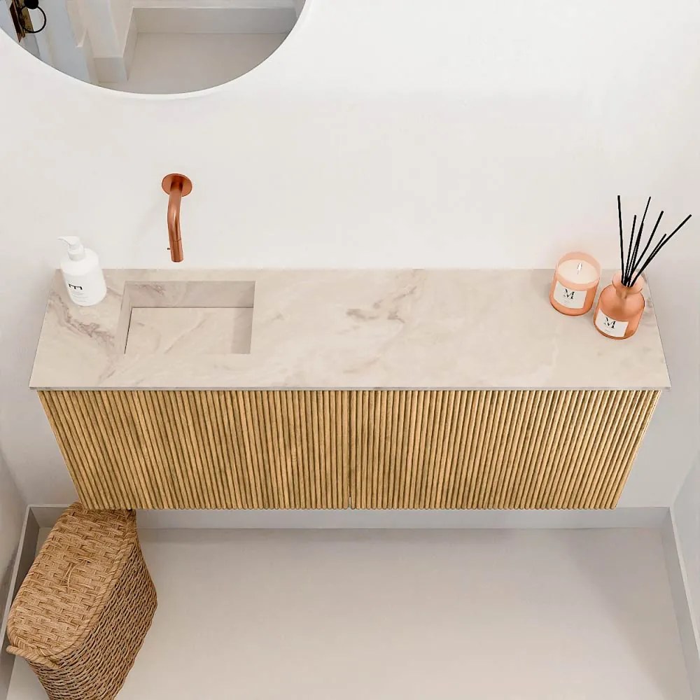 Mondiaz Joya DLux 100cm toiletmeubel oak met wastafel faye links zonder kraangat frappe