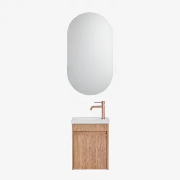 Narek Zwevend Houten Badkamermeubelset Met Geïntegreerde Wastafel Ash Brown & Ovaal Met Opbergruimte Zwart 50x90 Cm Oricsa - Sklum