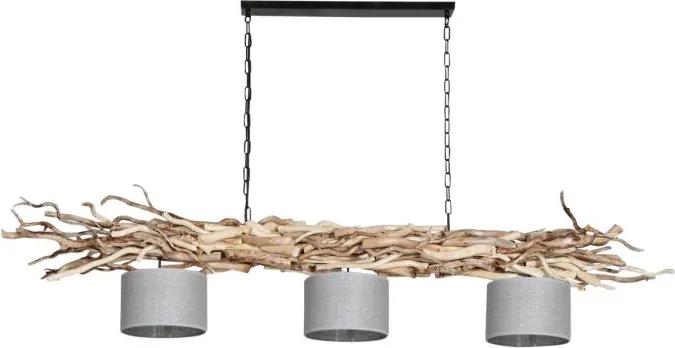 Hanglamp Ketting Brocante Kronkeltakken 3 Jute Zilveren Lampenkapjes (165 cm)