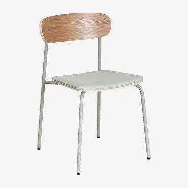 Set Van 4 Stapelbare Eetkamerstoelen Van Ijzer En Hout Wilpier Groen – Khaki & Licht Kakigroen Kunstleer - Sklum