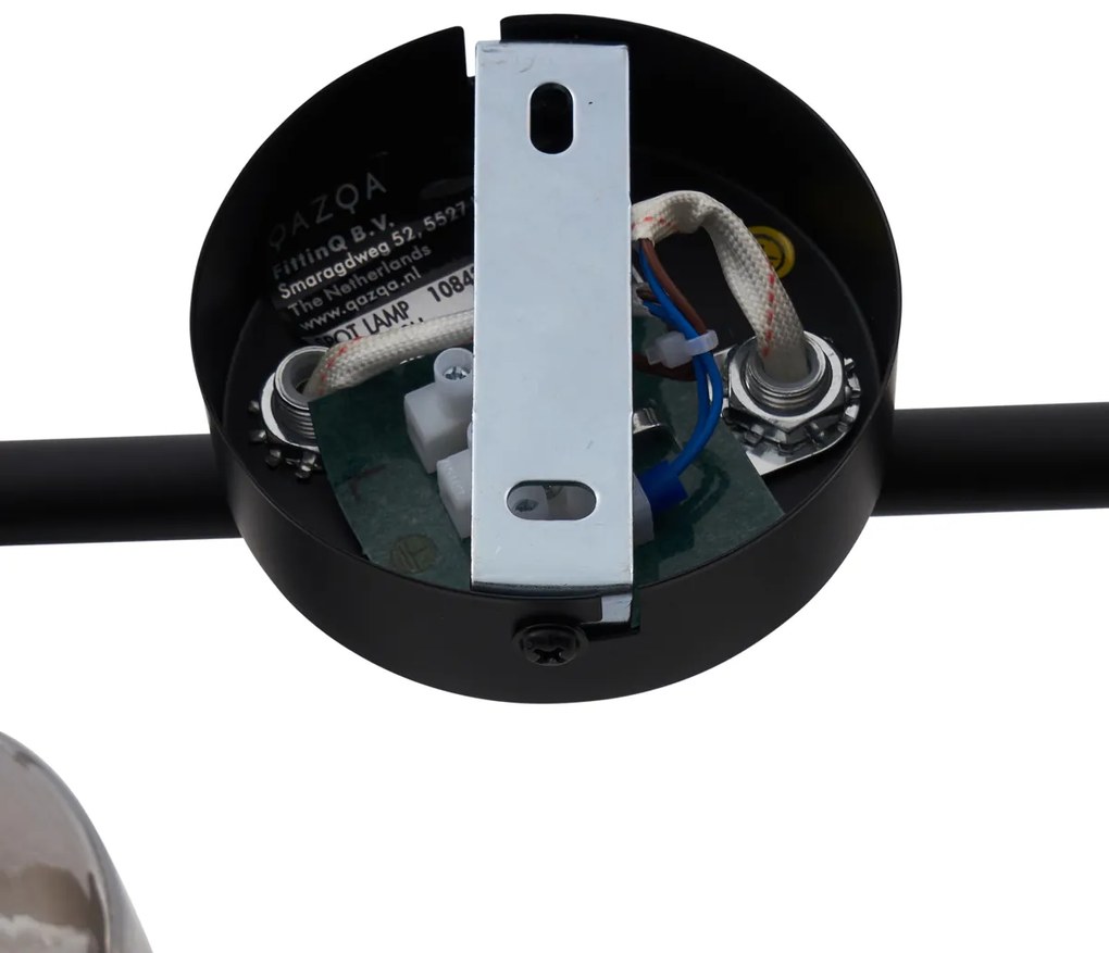 Moderne plafondlamp zwart met smoke glas rond 2-lichts - Cilin