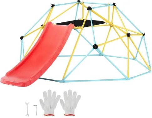 VEVOR Klimkoepel, 2,44 m Geometrisch klimrek met glijbaan, voor kinderen van 3 tot 9 jaar, Klimrek 272 kg draagvermogen, met klimgreep, Speeltoestel voor binnen en buiten, ideaal voor in de achtertuin