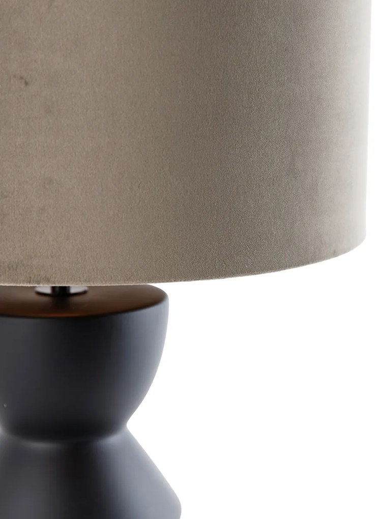 Design tafellamp zwart 16 cm velours kap taupe met goud 35 cm - Alisia Design E27 rond Binnenverlichting Lamp