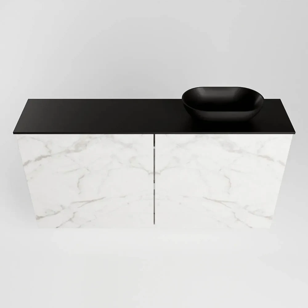 Mondiaz Fowy toiletmeubel 100cm Carrara met zwarte waskom rechts zonder kraangat