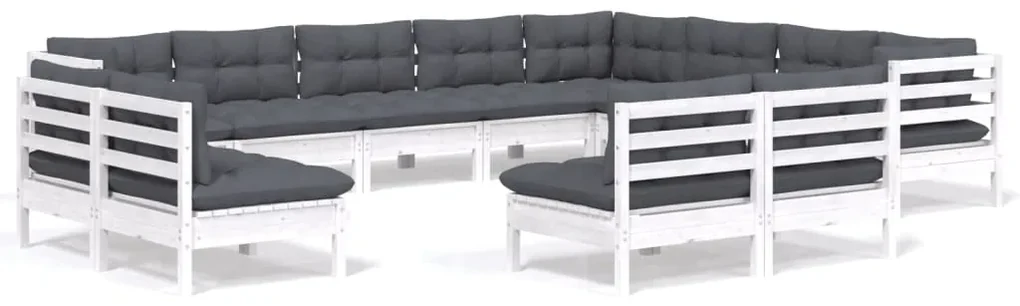 vidaXL 12-delige Loungeset met kussens massief grenenhout wit
