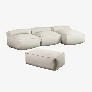 Dojans 3-delige Modulaire Chaise Longue Bank En Poef Voor De Tuin Beige - Semoline - Sklum
