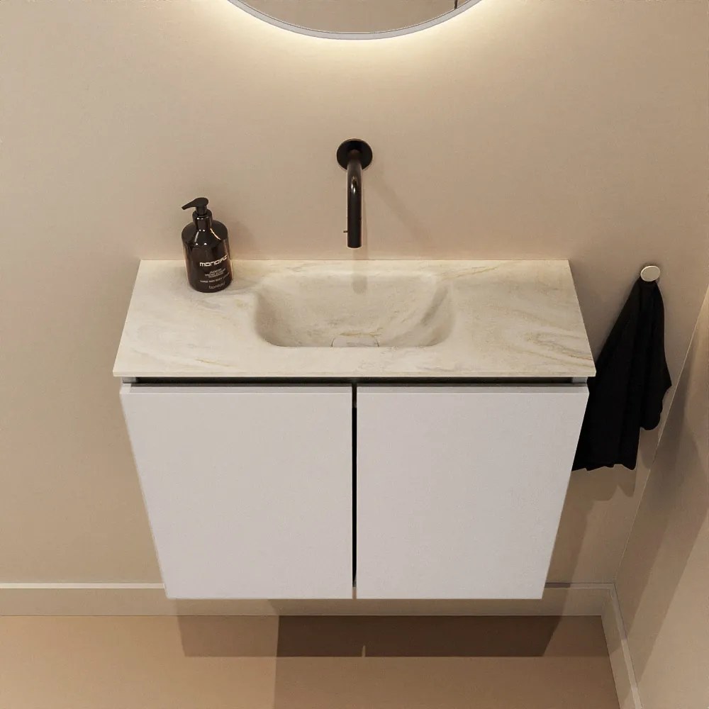 Mondiaz Ture DLux toiletmeubel 60cm linen met wastafel ostra midden zonder kraangat