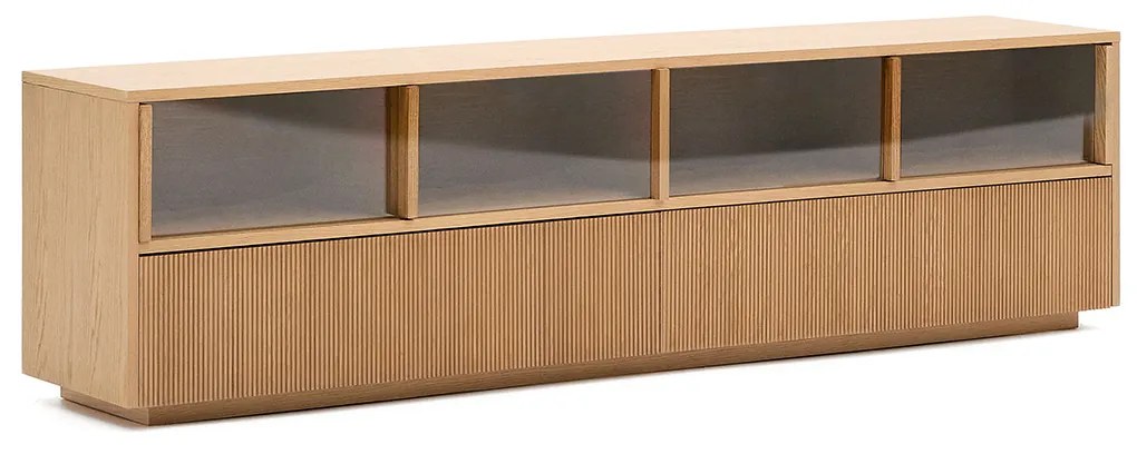 Kave Home Helvine Tv-meubel Eiken Met Glazen Schuifdeuren - 200x40x54cm.