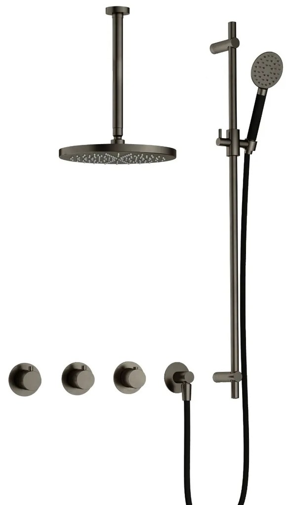 Hotbath Cobber IBS70 inbouwdouche met ronde handdouche, 30cm plafondbuis, 30cm hoofddouche en glijstang verouderd ijzer