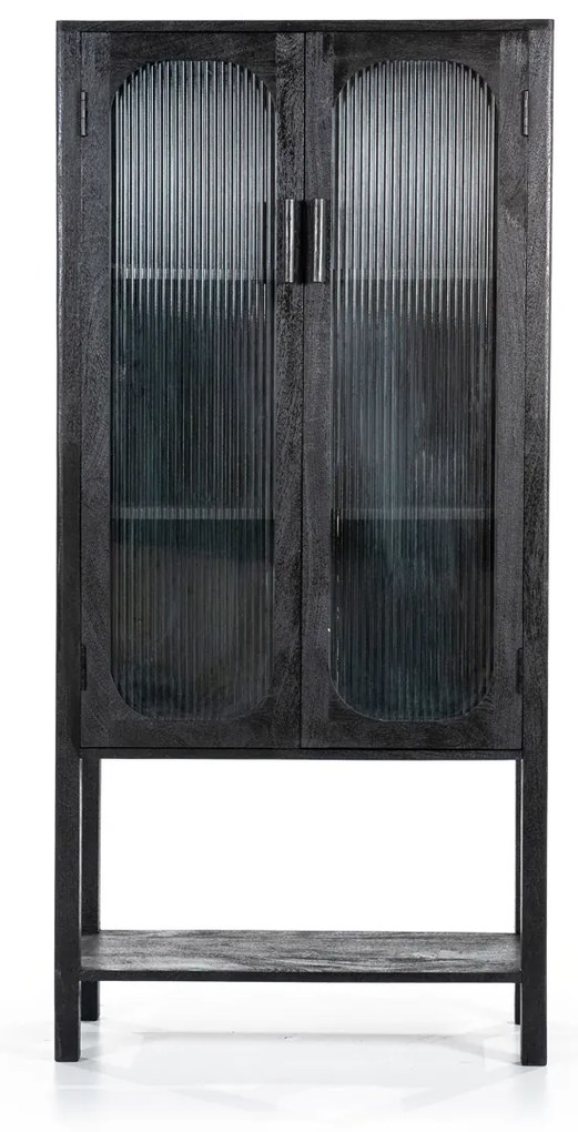 By-Boo Eden Zwarte Kast Met Ribbelglas - 75x35x160cm.