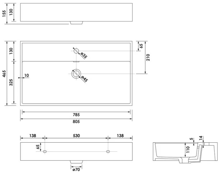 Brauer Lunar wastafel keramiek 80cm met kraangat wit glans