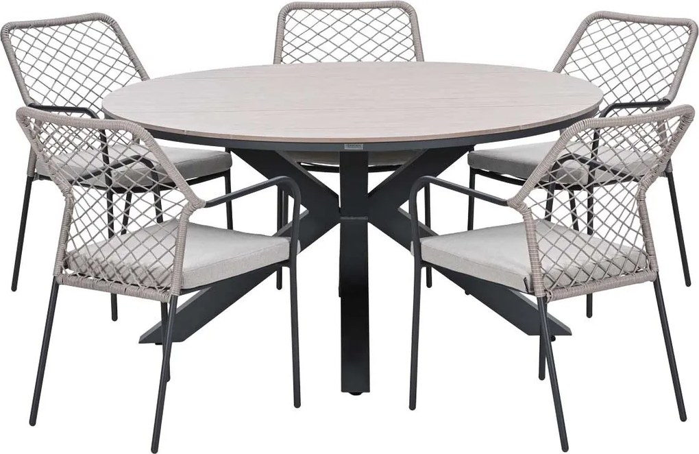 Garden Impressions Ross tuinset sand 6-delig - Tulli tuintafel light teak look Ø148 cm