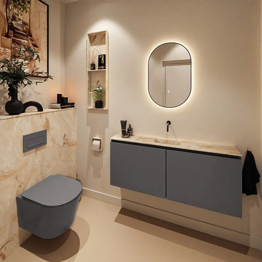 Mondiaz Ture DLux toiletmeubel 120cm dark grey met wastafel frappe midden zonder kraangat