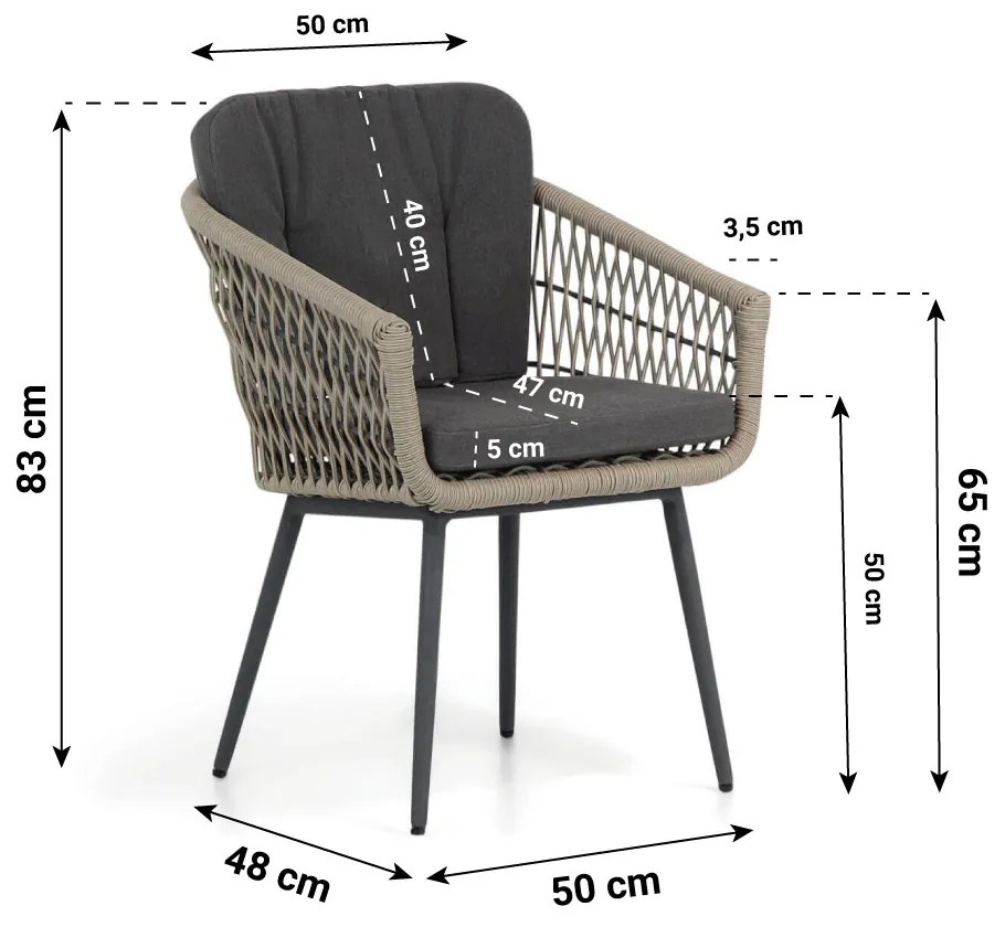 Tuinset Ronde Tuintafel 4 personen 120 cm Rope Taupe  Lifestyle Garden Furniture Western/Graniet